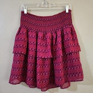 Old Navy Womens Pull On Skirt Size L Fuschia Chiffon Lined Tiered Knee Length